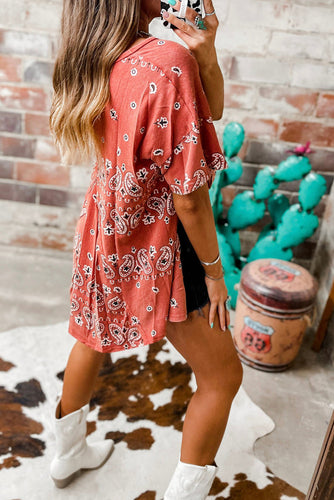 Red Paisley Slit Top