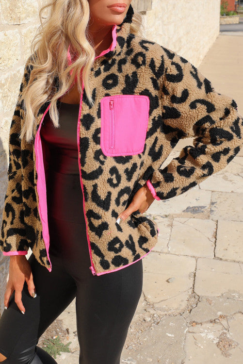 Leopard Pocket Fleece Jacket