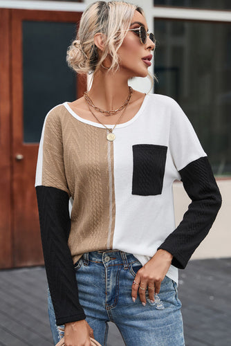 Black & Khaki Colorblock Top