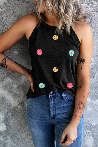 Black Flower Embroidered Top