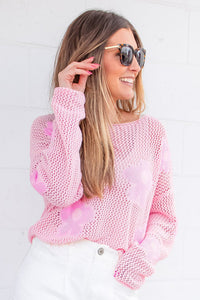 Pink Knit Floral Top