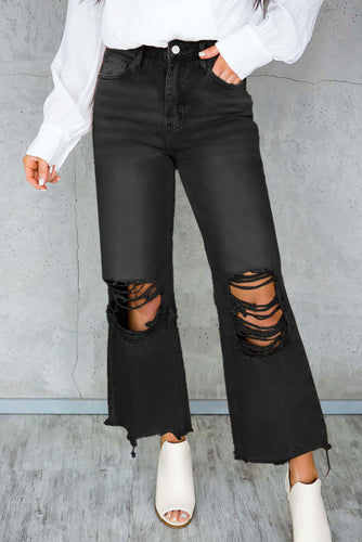 Black Cropped Distressed Jeans