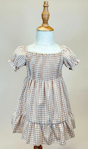 Beige Gingham Dress