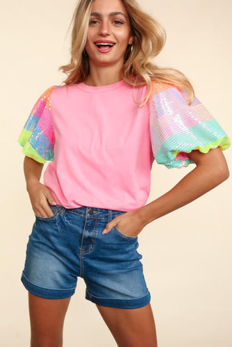 Pink Rainbow Sequin Top