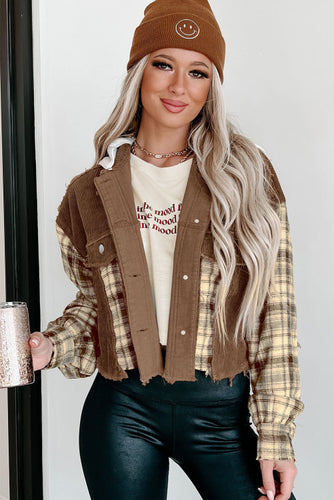 Brown Plaid Patchwork Shacket