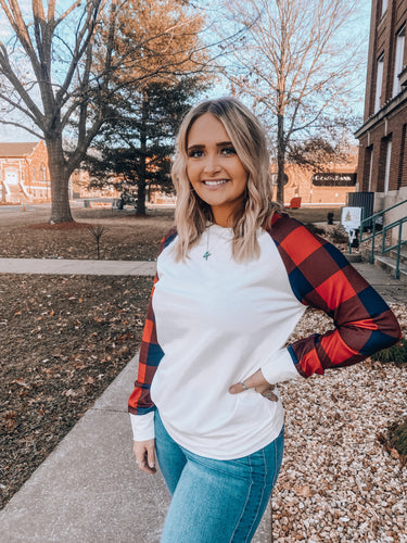 Ivory Buffalo Plaid Top