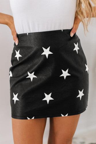 Star Faux Leather Skirt