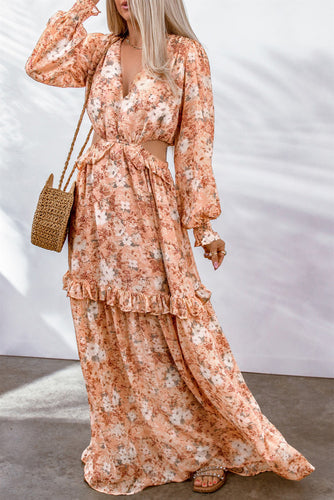 Apricot Floral Maxi Dress