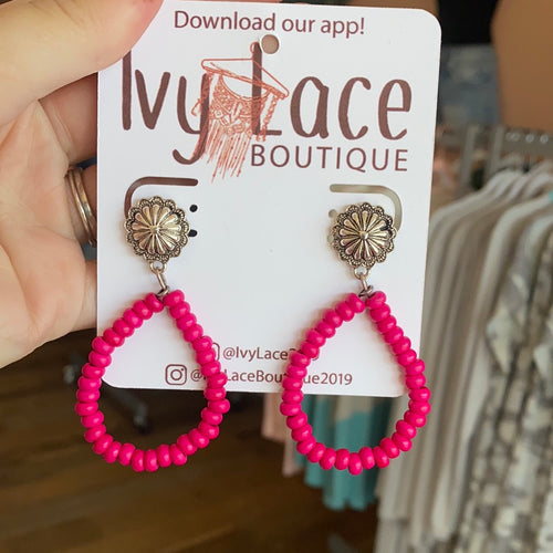 Fuchsia Stone Beaded Earrings