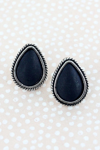 Black Teardrop Studs